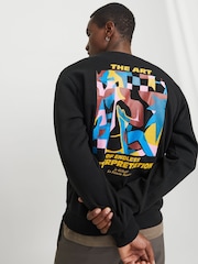 JACK & JONES Black Art Graphic Back Print Crew Neck Sweatshirt - Image 3 of 7