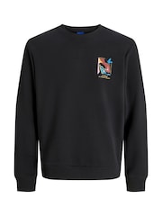 JACK & JONES Black Art Graphic Back Print Crew Neck Sweatshirt - Image 5 of 7