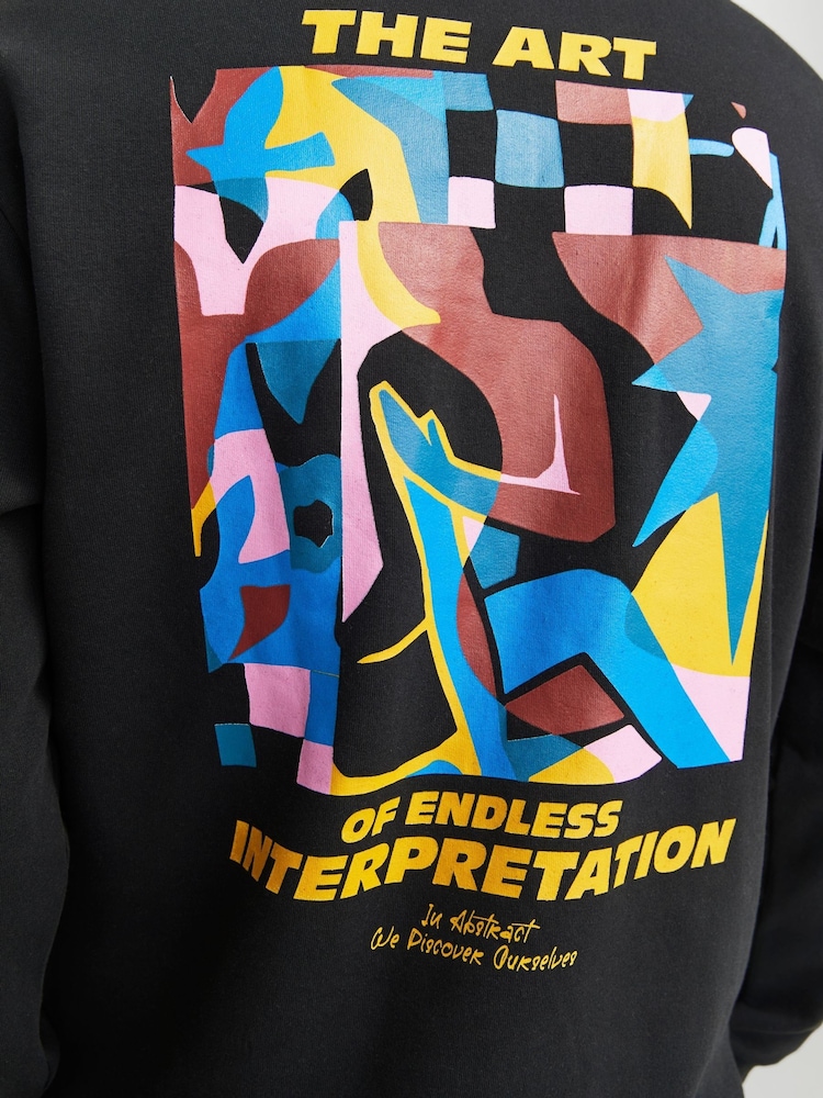 JACK & JONES Black Art Graphic Back Print Crew Neck Sweatshirt - Image 7 of 7
