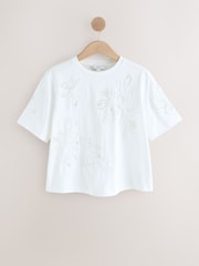 White Floral Print Embellished T-Shirt - Image 1 of 3