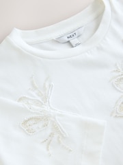 White Floral Print Embellished T-Shirt - Image 3 of 3
