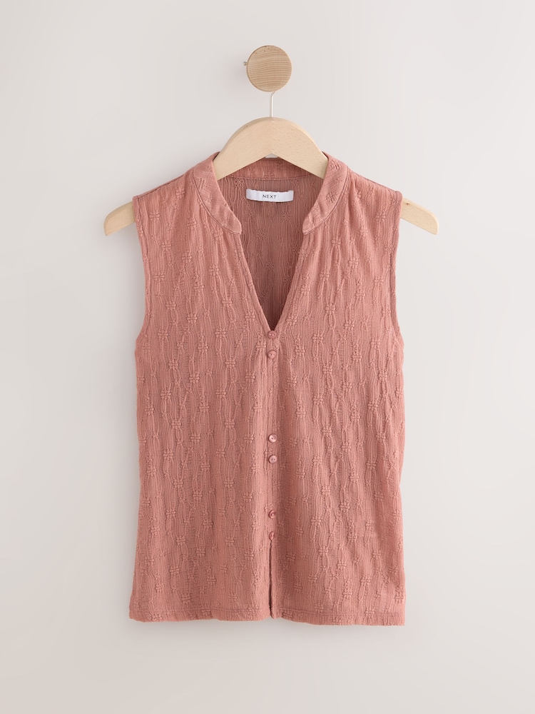 Pink Sheer Lace Button Through Top - Image 1 of 3