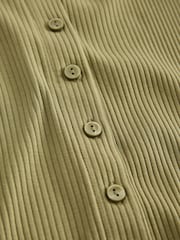 Khaki Green Short Sleeve Ribbed Button Through Top - Image 7 of 8