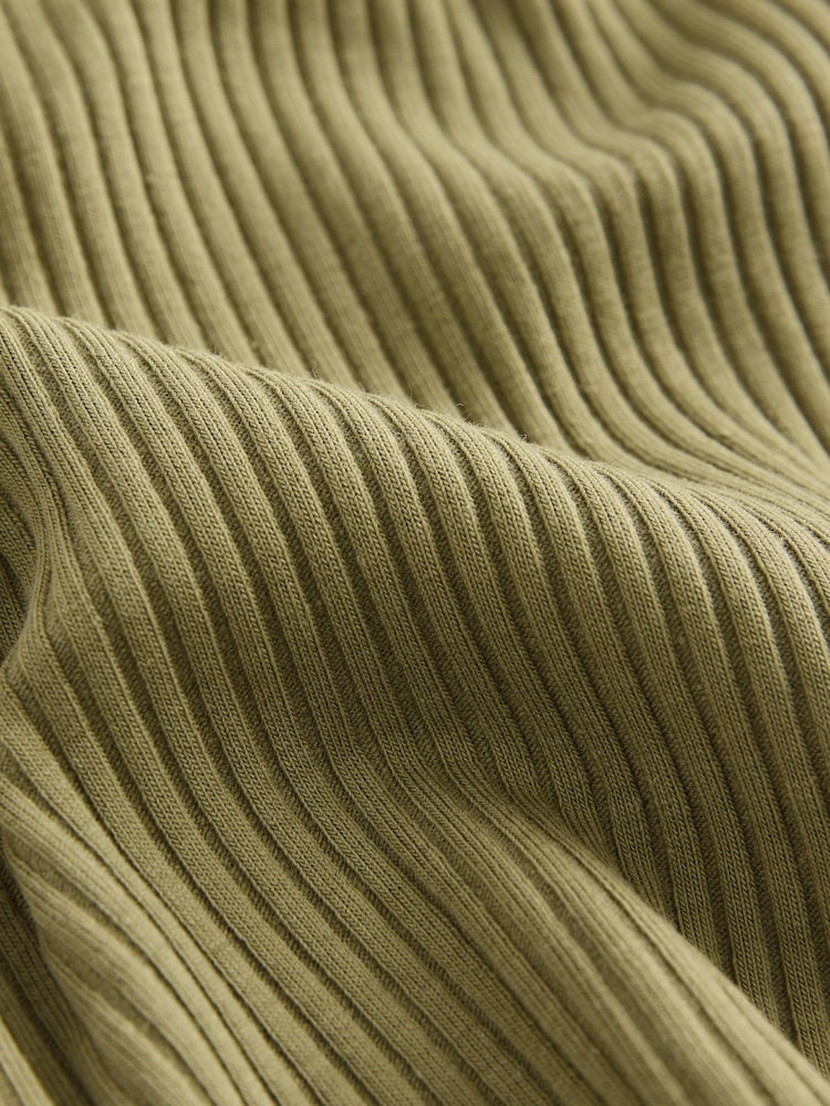 Khaki Green Short Sleeve Ribbed Button Through Top - Image 8 of 8 Khaki Green Short Sleeve Ribbed Button Through Top - Image 8 of 8