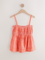 Orange Sleeveless Shirred Broderie Cami - Image 1 of 2