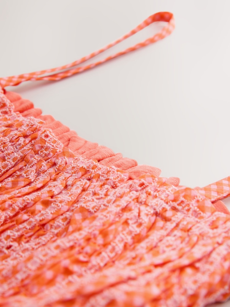 Orange Sleeveless Shirred Broderie Cami - Image 2 of 2