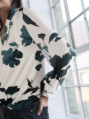 Brown Print Long Sleeve V-Neck Blouse - Image 3 of 3