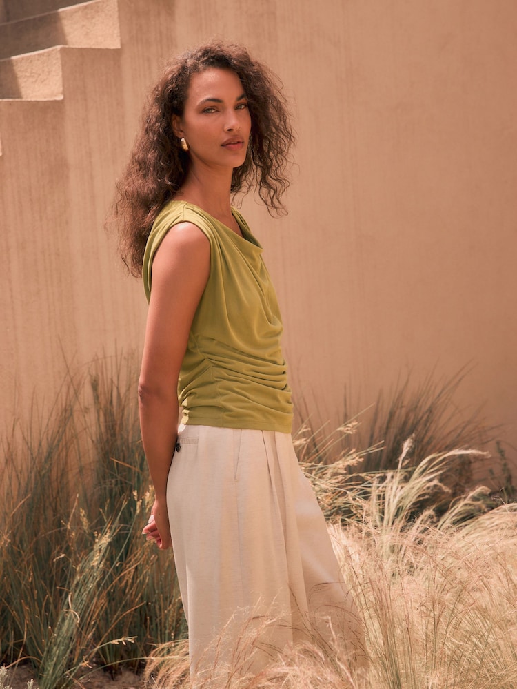 Olive Green N. Premium Drape Modal Sleeveless Top - Image 2 of 7