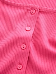Pink Short Sleeve Ribbed Button Through Top - Image 6 of 7