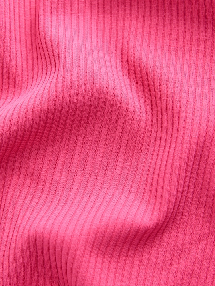 Pink Short Sleeve Ribbed Button Through Top - Image 7 of 7