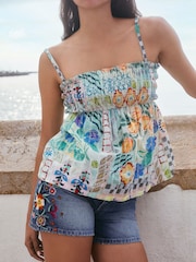 Multi Pattern Sleeveless Shirred Broderie Cami - Image 4 of 7