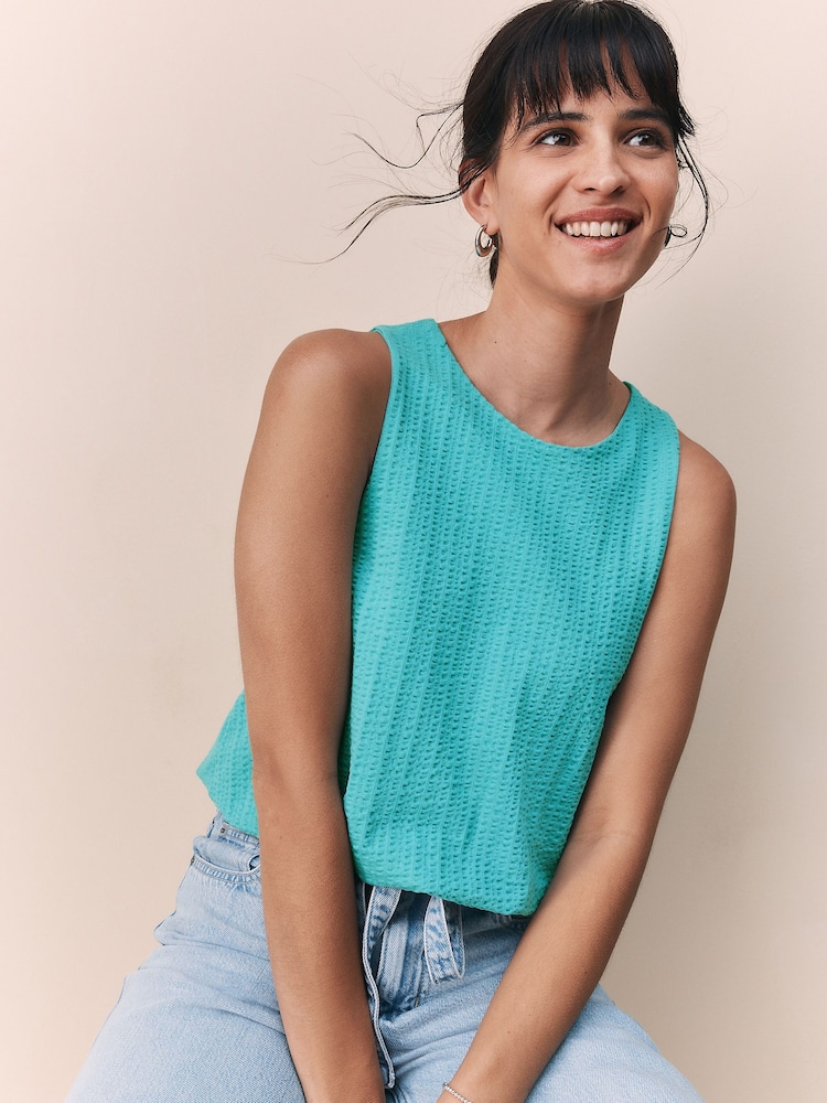 Teal Blue Sleeveless Bubble Hem Top - Image 1 of 8