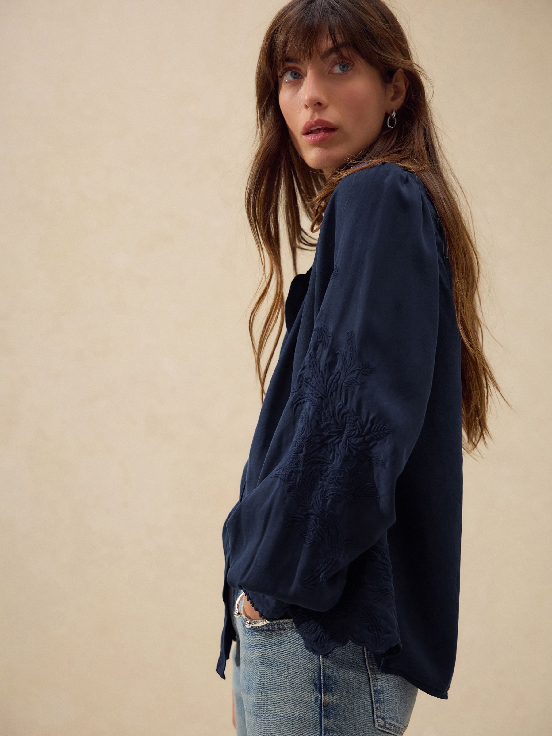 Buy Navy Long Sleeve Button Through Blouse from the Next UK
