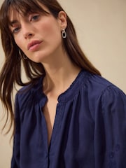 Navy Long Sleeve Button Through Embroidery Blouse - Image 5 of 7