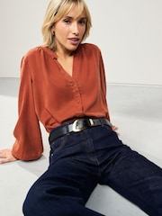 Rust Brown Long Sleeve Button Through Blouse - Image 1 of 8