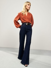 Rust Brown Long Sleeve Button Through Blouse - Image 2 of 8