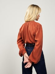 Rust Brown Long Sleeve Button Through Blouse - Image 3 of 8