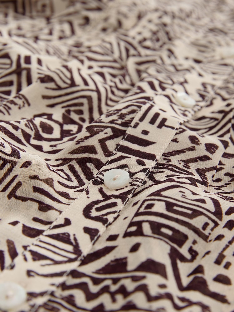 Brown/Cream Aztec Print - Print Long Sleeve Pintuck Ruffle Sleeve Blouse - Image 3 of 3