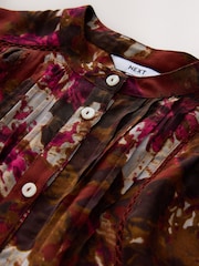 Brown/Pink Floral - Print Long Sleeve Pintuck Ruffle Sleeve Blouse - Image 2 of 3