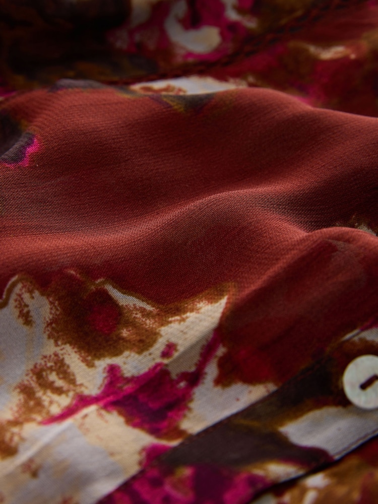 Brown/Pink Floral - Print Long Sleeve Pintuck Ruffle Sleeve Blouse - Image 3 of 3