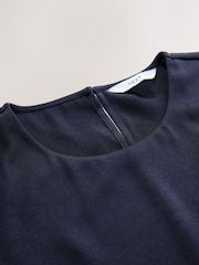 Navy Short Sleeve Crinkle Satin Asymmetric Top - Image 7 of 8