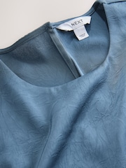 Blue Short Sleeve Crinkle Satin Asymmetric Top - Image 5 of 6
