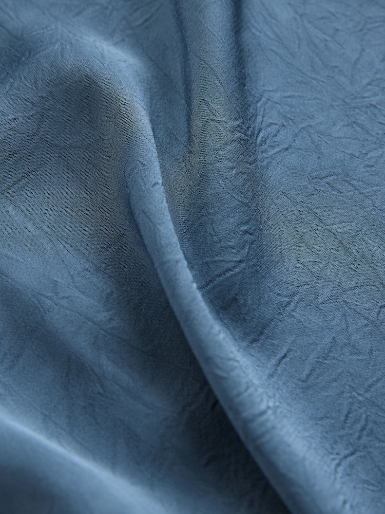 Blue Short Sleeve Crinkle Satin Asymmetric Top - Image 6 of 6