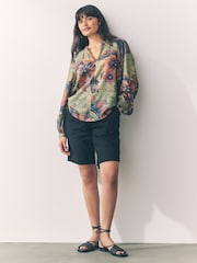 Green Paisley Floral Print Long Sleeve V-Neck Blouse - Image 2 of 7