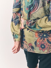 Green Paisley Floral Print Long Sleeve V-Neck Blouse - Image 4 of 7