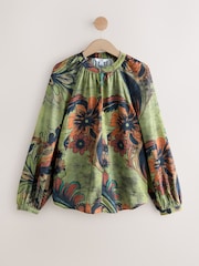 Green Paisley Floral Print Long Sleeve V-Neck Blouse - Image 5 of 7