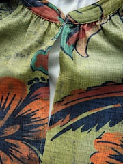 Green Paisley Floral Print Long Sleeve V-Neck Blouse - Image 6 of 7