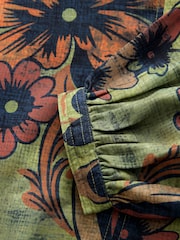 Green Paisley Floral Print Long Sleeve V-Neck Blouse - Image 7 of 7