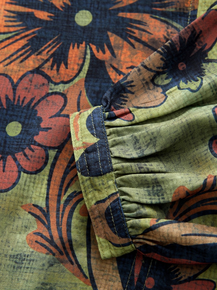 Green Paisley Floral Print Long Sleeve V-Neck Blouse - Image 7 of 7
