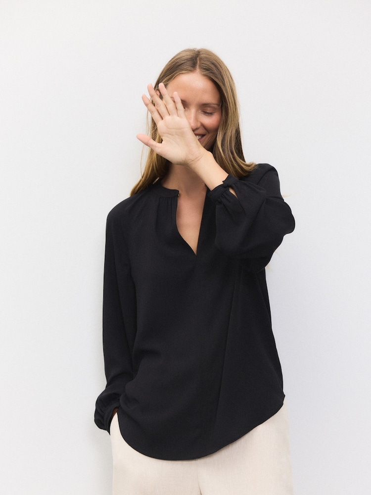 Negro - Print Long Sleeve V-Neck Blouse - Imagen 1 de 7 Negro - Print Long Sleeve V-Neck Blouse - Imagen 1 de 7