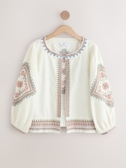 Creme - Long Sleeve Embroidered Cotton Lightweight Jacket - Bild 9 von 12