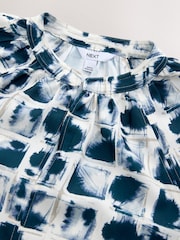 Ecru/Navy Grid Print Print Long Sleeve V-Neck Blouse - Image 2 of 3