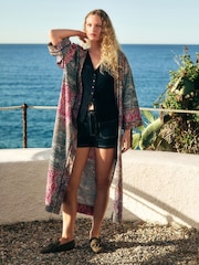 Multicoloured Paisley Print Long Sleeve Tie Belt Maxi Kimono - Image 2 of 7