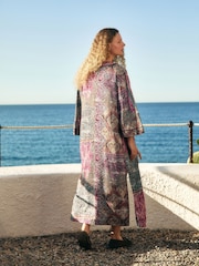 Multicoloured Paisley Print Long Sleeve Tie Belt Maxi Kimono - Image 3 of 7