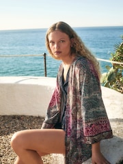 Multicoloured Paisley Print Long Sleeve Tie Belt Maxi Kimono - Image 4 of 7
