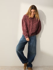 Dark Rose Long Sleeve Floral Print Jacquard Lightweight Bomber Jacket - Image 2 of 8