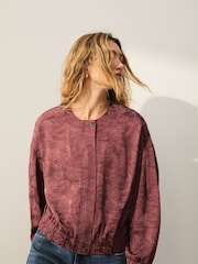 Dark Rose Long Sleeve Floral Print Jacquard Lightweight Bomber Jacket - Image 3 of 8
