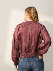 Dark Rose Long Sleeve Floral Print Jacquard Lightweight Bomber Jacket - Image 4 of 8
