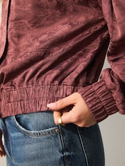 Dark Rose Long Sleeve Floral Print Jacquard Lightweight Bomber Jacket - Image 5 of 8