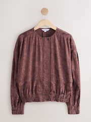 Dark Rose Long Sleeve Floral Print Jacquard Lightweight Bomber Jacket - Image 6 of 8