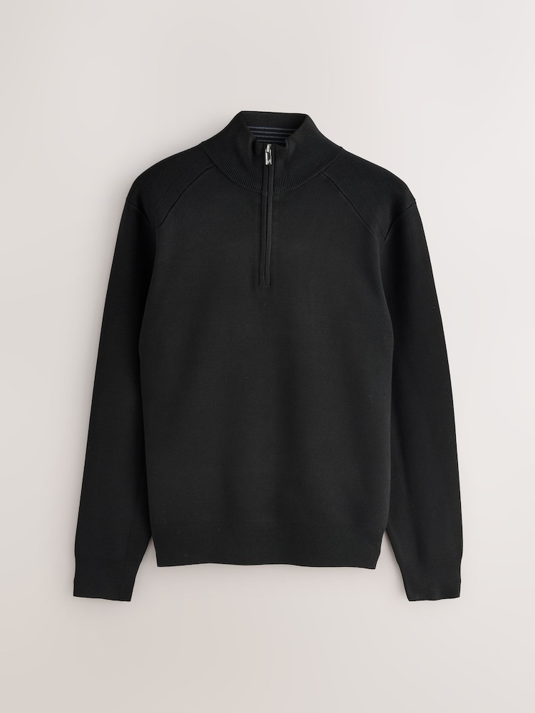 Preto - Slim Fit Quarter Zip Neck Jumper - Imagem 1 de 4