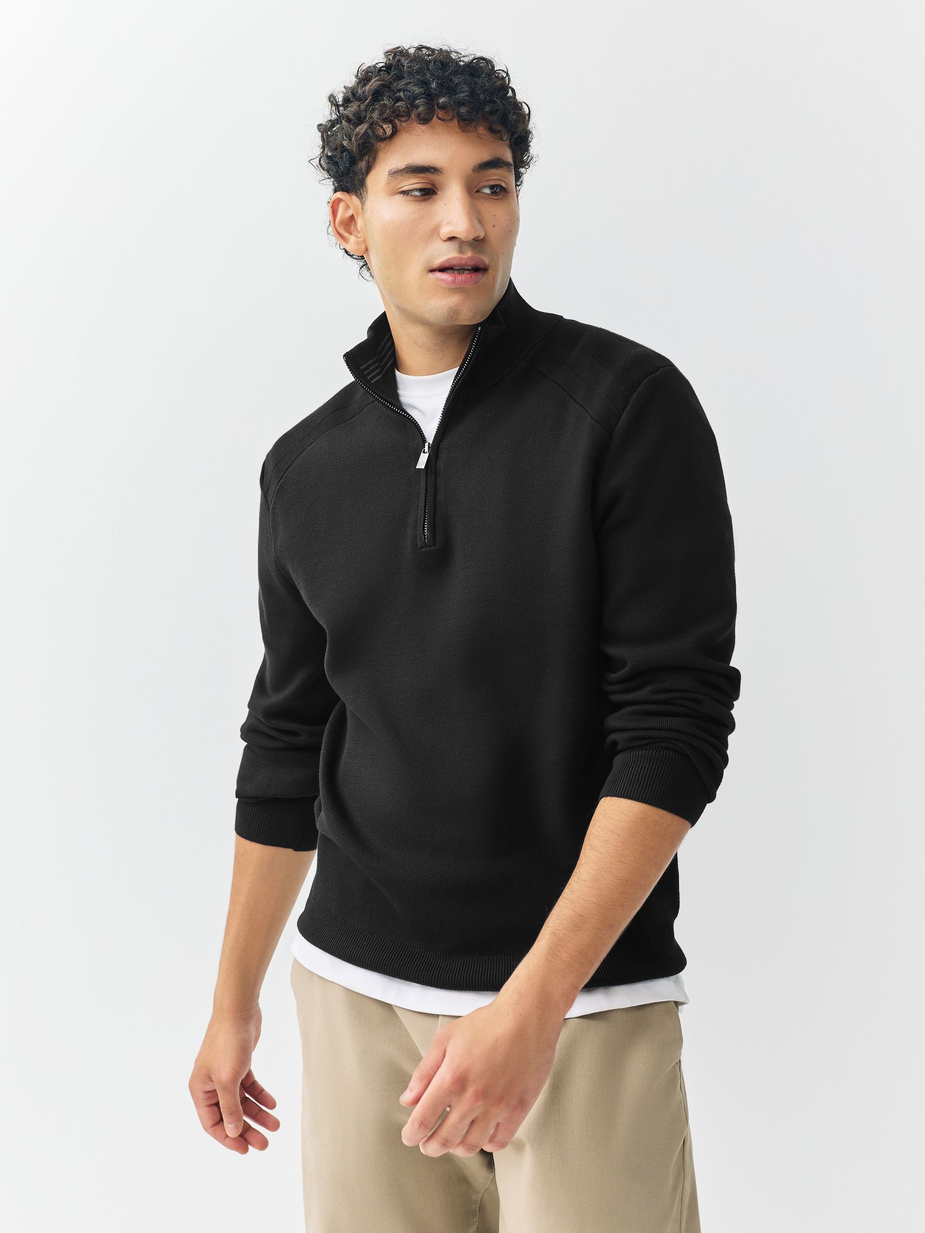 Buy Black Plain Slim Fit Viscose Quarter Zip Neck Jumper from Next