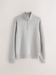 Ice Grey Plain Slim Fit Quarter Zip Neck Jumper - Image 1 of 7