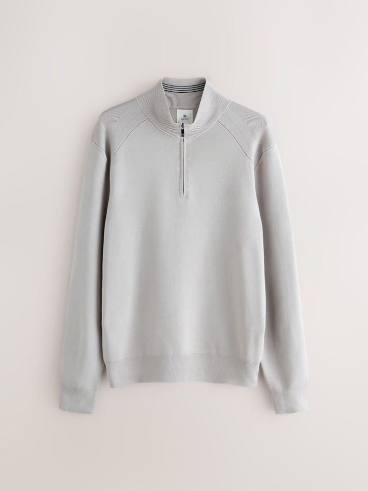 Ice Grey Plain Slim Fit Quarter Zip Neck Jumper - Image 1 of 7