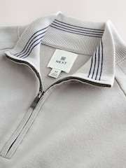 Ice Grey Plain Slim Fit Quarter Zip Neck Jumper - Image 2 of 7