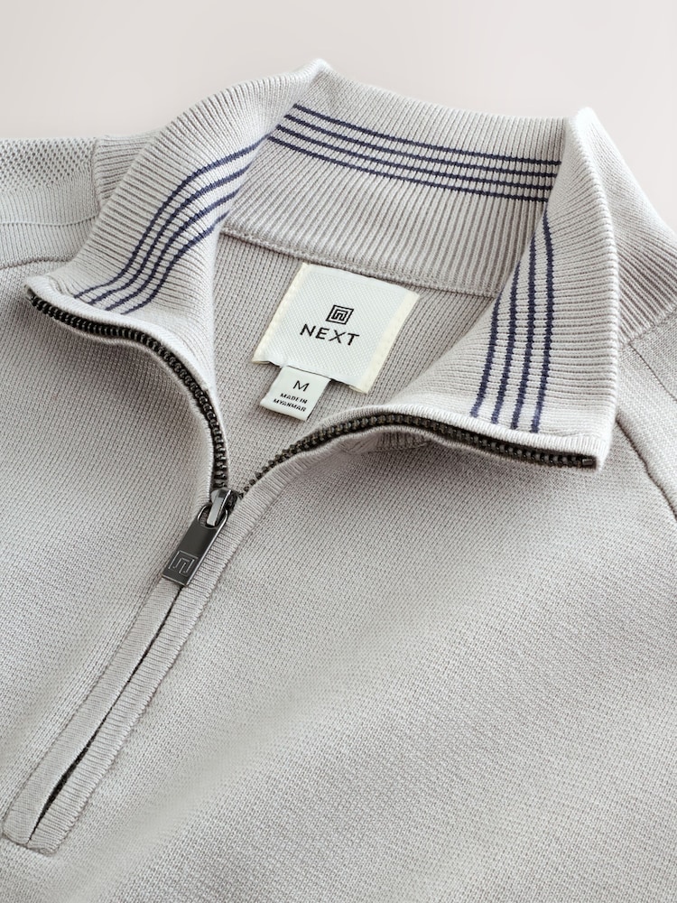 Ice Grey Plain Slim Fit Quarter Zip Neck Jumper - Image 2 of 7
